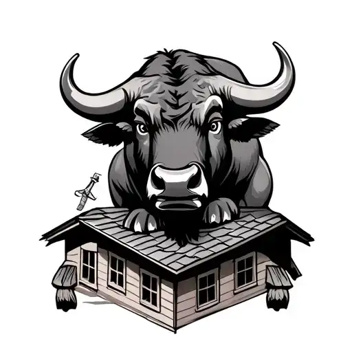 Cartoon Looking Buffalo On A Roof Filled With A Joint