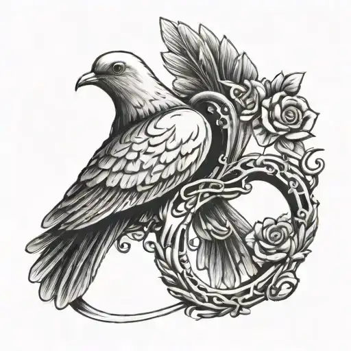 Rest In Peace With Dove Holding A Golden Ring