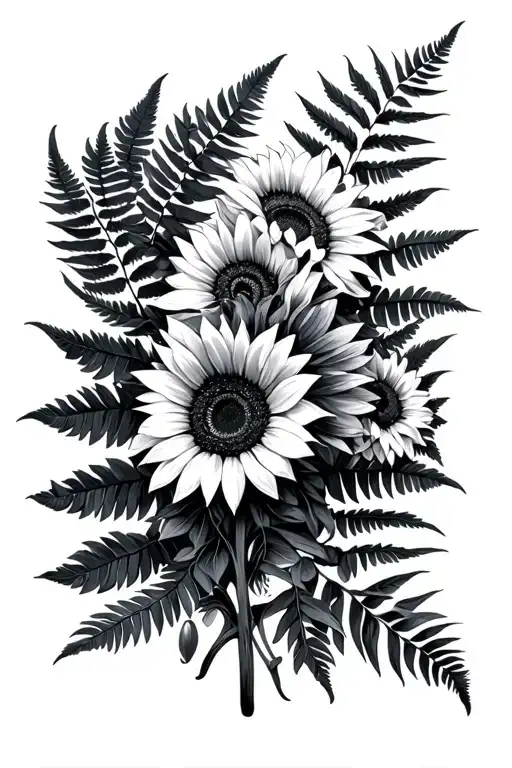 Riot Grrrl Aesthetic With Ferns And Sunflowers Dark Tones