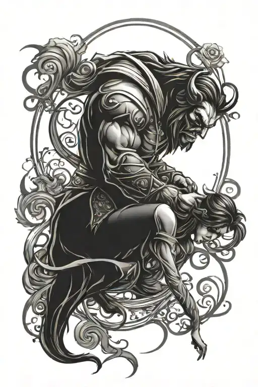 Evil Beauty And The Beast Shadowed In Darkness