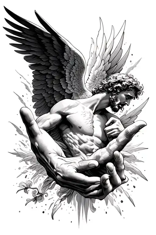 Hand Of Adam And God And Icarus Falling