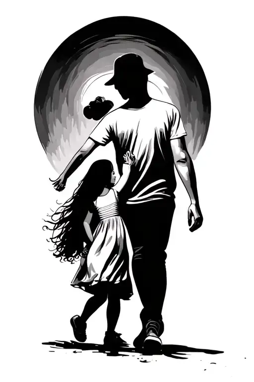 Dad And Daughter Shadow Walking
