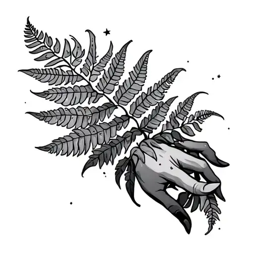 Fern That Wraps Around Inner Arm Onto Hand With Star Patches