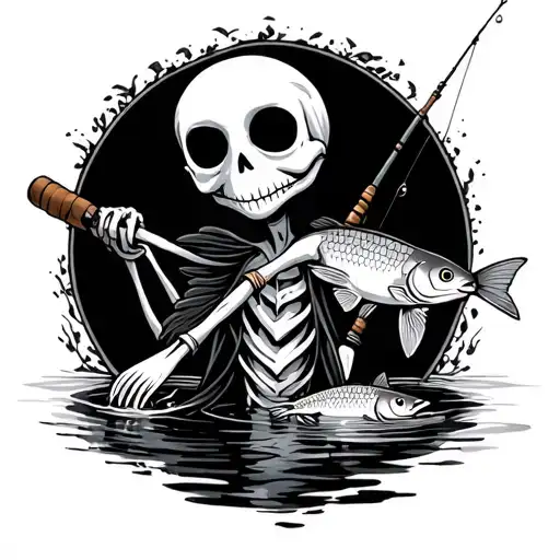Jack Skeleton With Fishing Rod With Carp