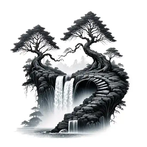 Double Helix Spiral Trees And Waterfall Cascading
