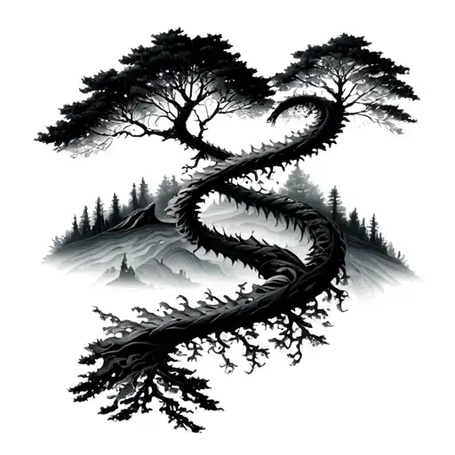 Double Helix Merging With Nature Elements Like Trees