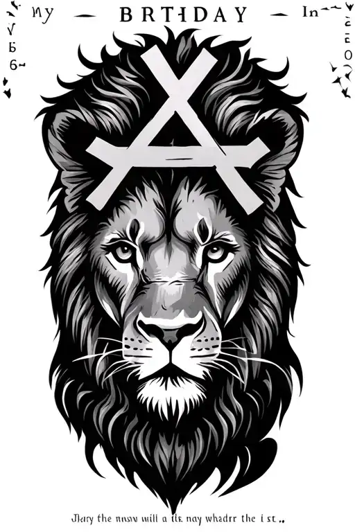 A Lion With Three Crosses Horizontally And Then A Scripture And Then My Birthday In Roman Numerals