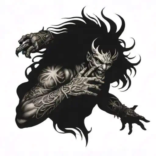 Gothic Style Sleeve With Angels And Demons Fighting Over A Man's Soul