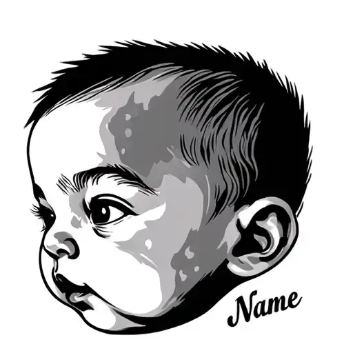 Baby Face Side Profile With Name