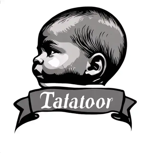 Outlined Baby Face Side Profile With Name