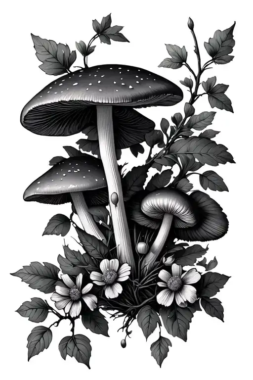 Wrap Around Vine Growing Leaves Mushrooms Wild Flowers