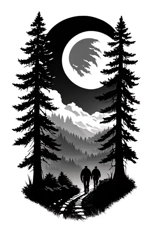 Pine Forest With One More Road Sons Walking