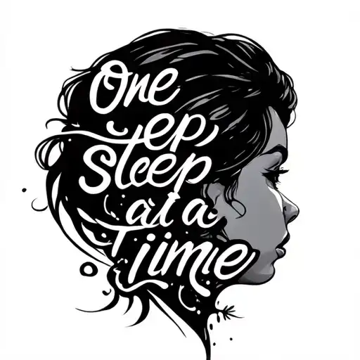 One Step At A Time Fine Line Text With Side Budtterfly Profile Behind Ear