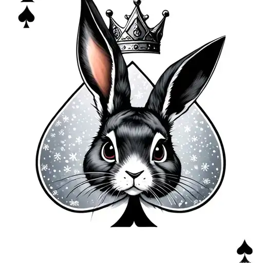 Snow Bunny With Card Spade Shape And A Crown