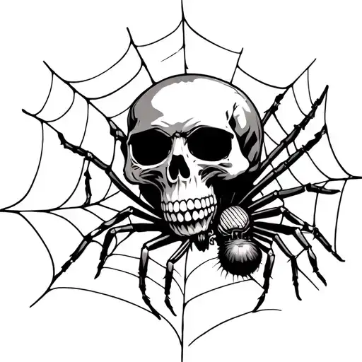 A Skull With A Spider Crawling Around And Spiderwebs