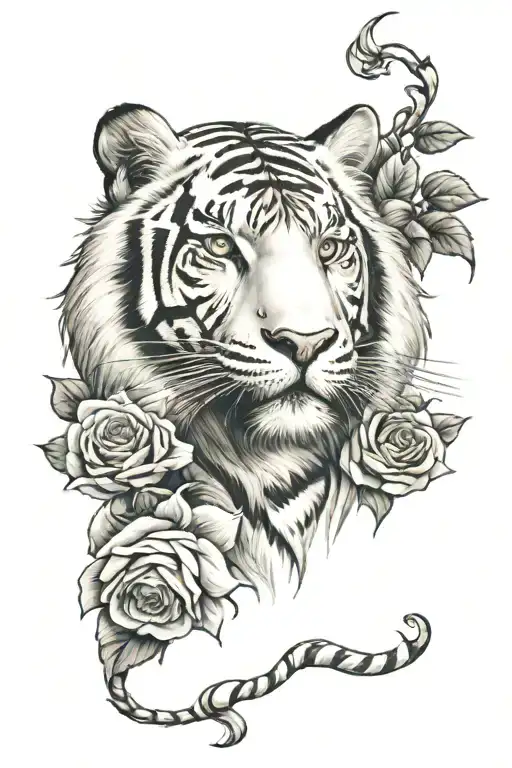 White Tiger And Roses