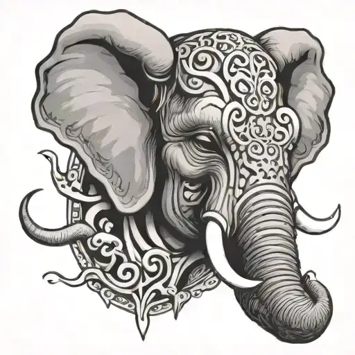 Elephant Head With Comedy And Tragedy Mask