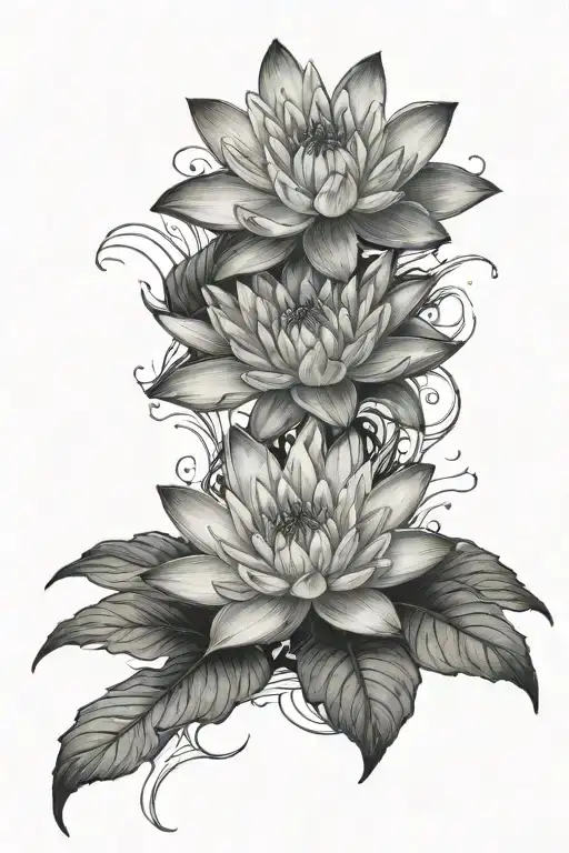 Two Water Lillies Thigh Tattoo Men
