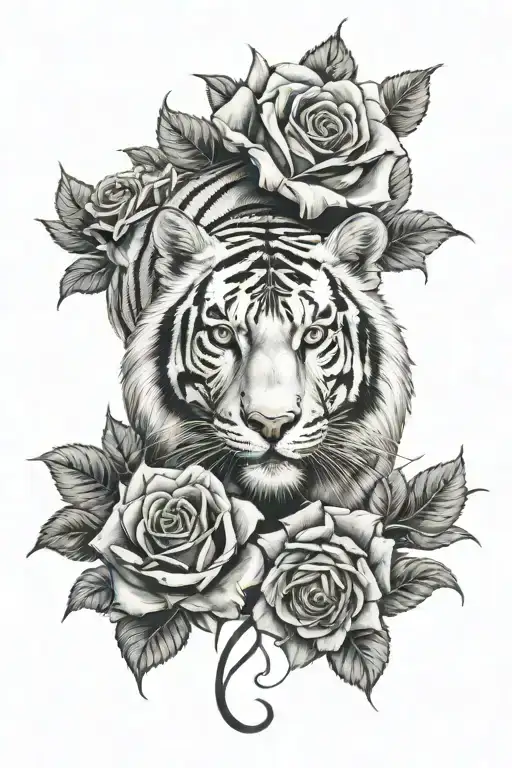 White Tiger And Roses