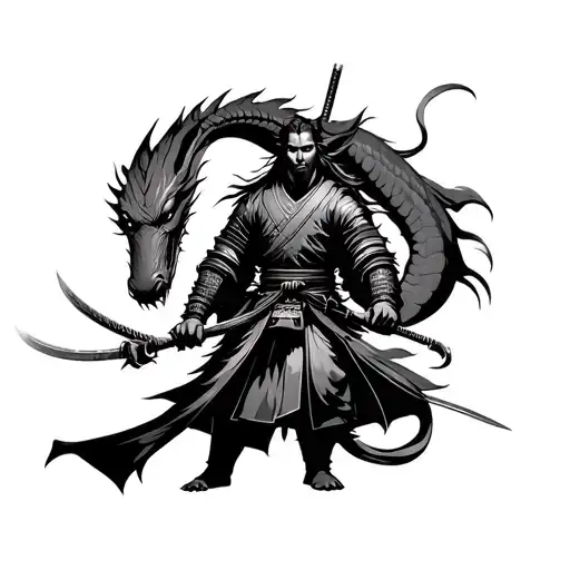 Samurai With Dragon Behind Him