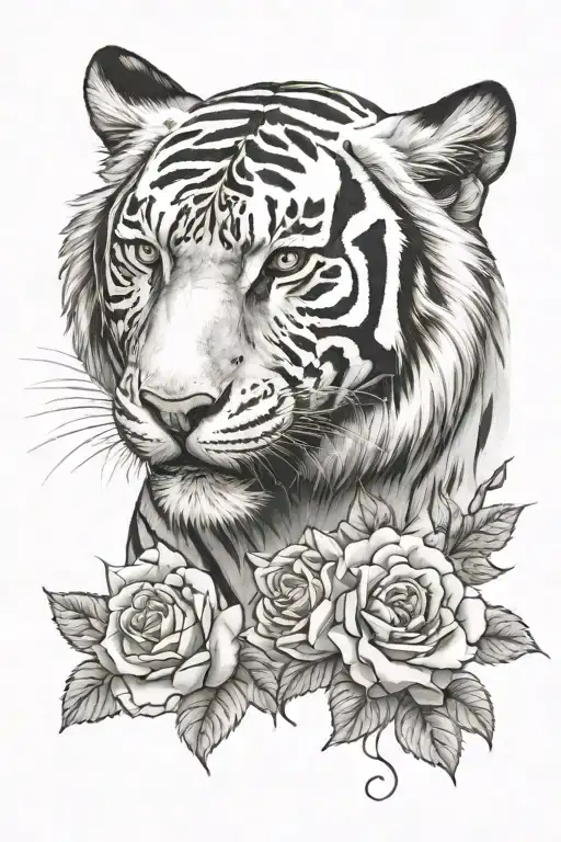 White Tiger And Roses