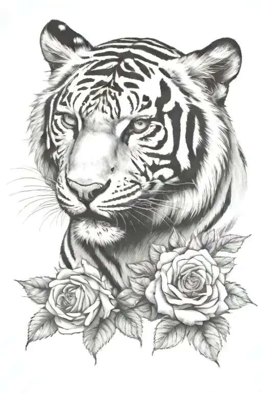 White Tiger And Roses