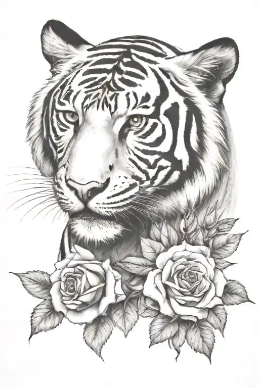White Tiger And Roses