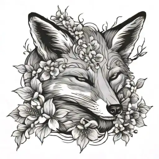 Sleeping Fox And Cherryblossom Flowers