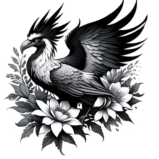 Phoenix Bird And Flowers