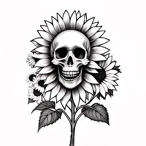 Skeleton And Sunflower Field
