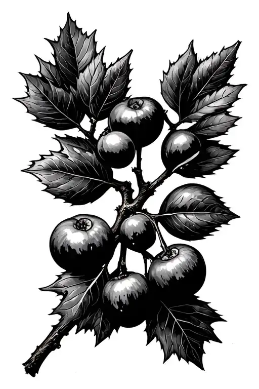 Juniper Tree Branch Single Simple With Berries Fine Line No Background