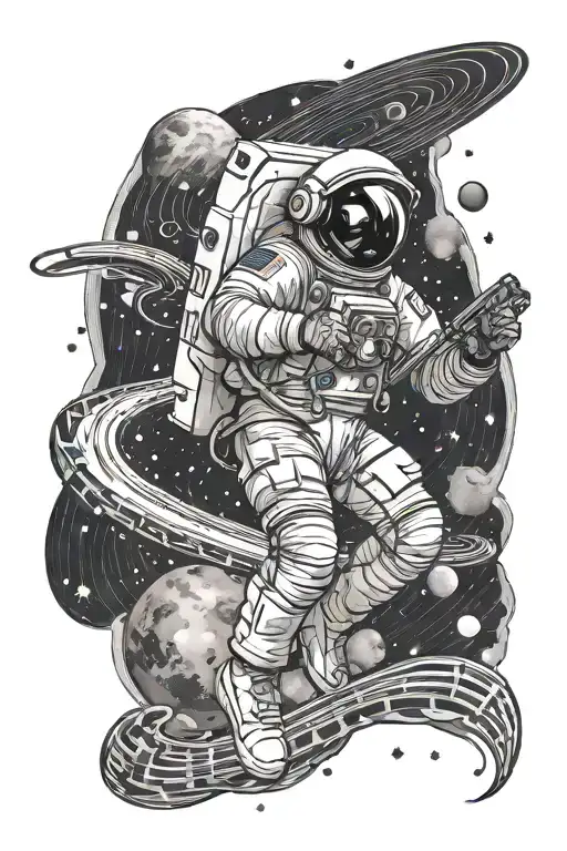 Astronaut Floating In Space Surrounded My Music Notes