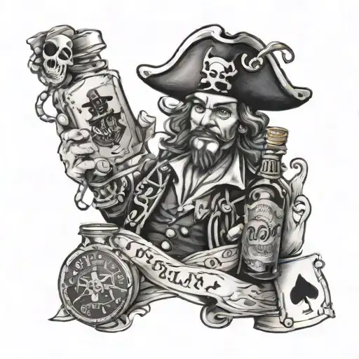 Playing Cards And Pirate Rum Bottle