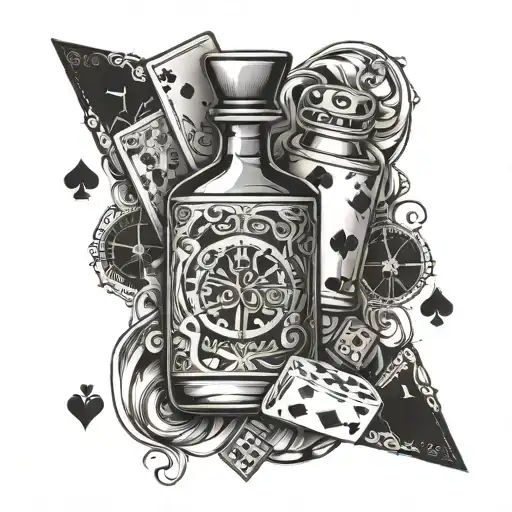 Playing Cards With Bottle And Dice