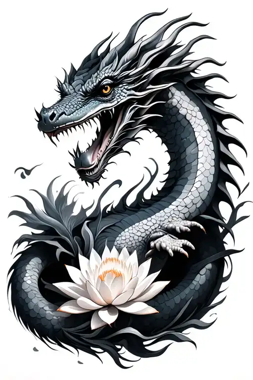Dragon Chasing Bufo Alvarius With Lotus Flower