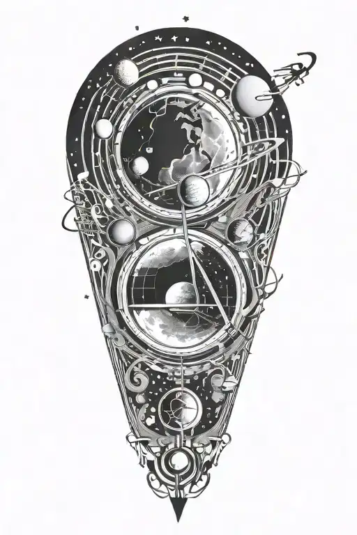 Music Notes Forming A Galaxy With Planets As The Focal Points