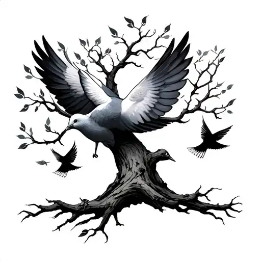 Leafless Tree With Dove Flying