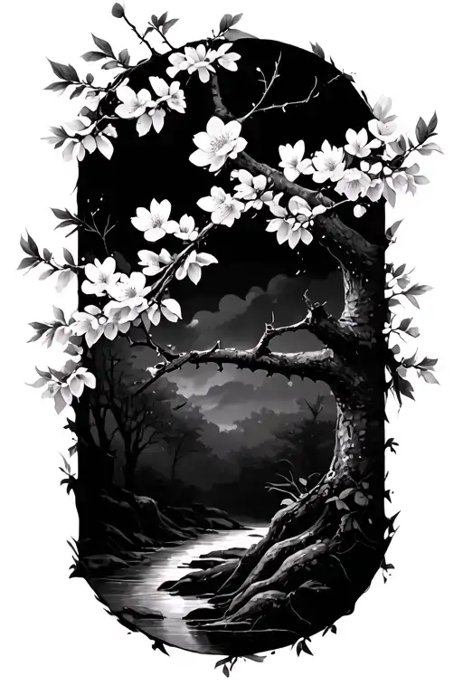 Cherry Blossom And Woods Scene Inside