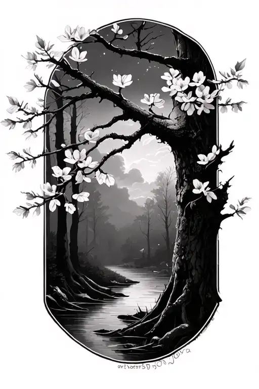 Cherry Blossom And Woods Scene Inside