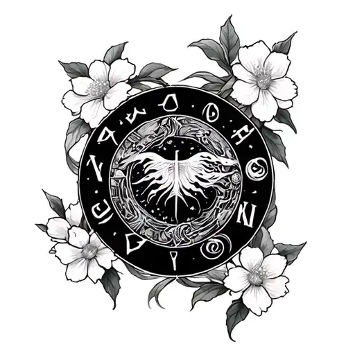 Gemini Zodiac With Sakura Flowers Around It