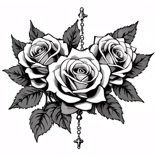 3 Roses With Rosary And Name Written