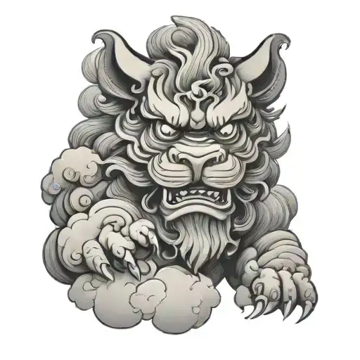 Foo Dog Surrounded By Clouds
