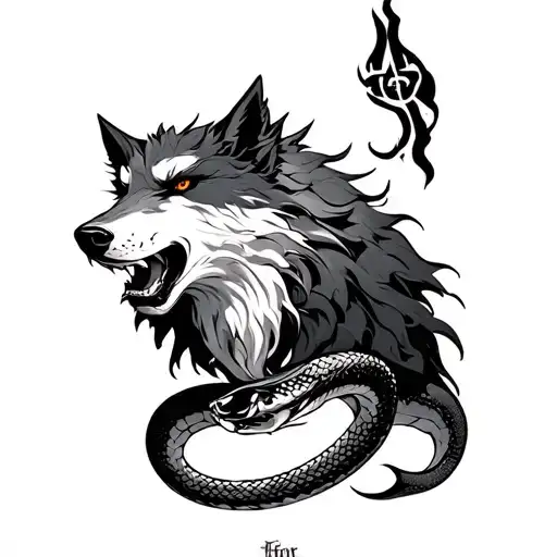 Fenrir Whit Runes And Snake