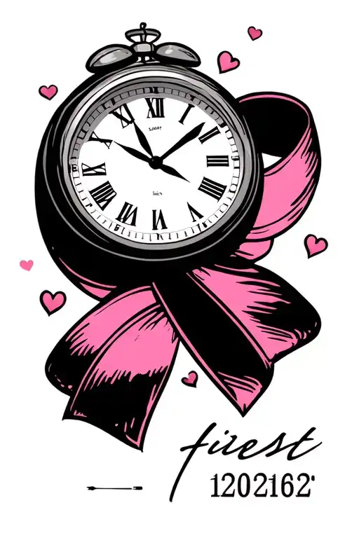 Pink Clock Ribbon Rotating First Name Date Of Birth