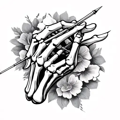 Skeleton Hand Holding A Needle And Thread