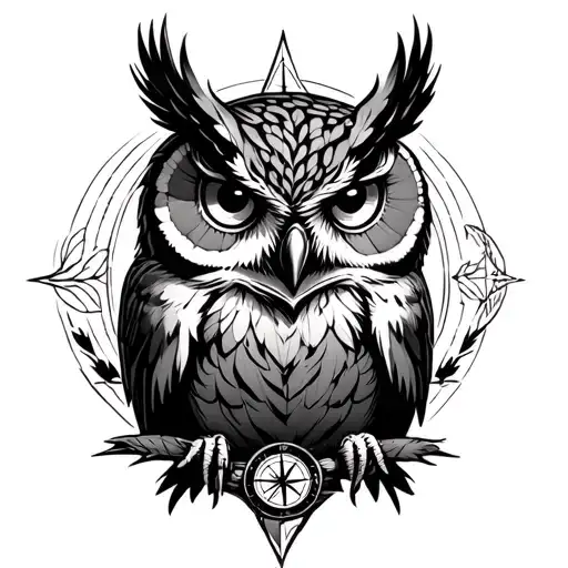Owl With Compass Surrounded