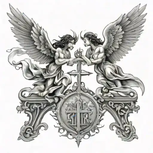 Two Angles Flying To The Gates On Heaven With God Above Welcoming Them Into Heaven