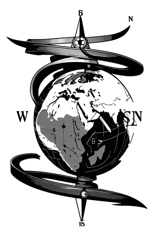 Compass And Earth Globe Surrounded