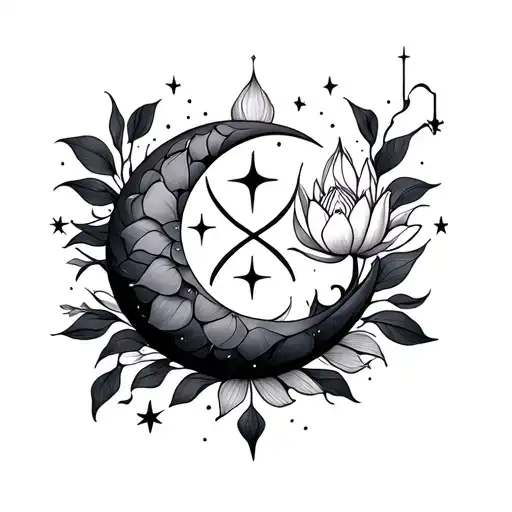Lotus Infinity And Crescent Moon With Stars