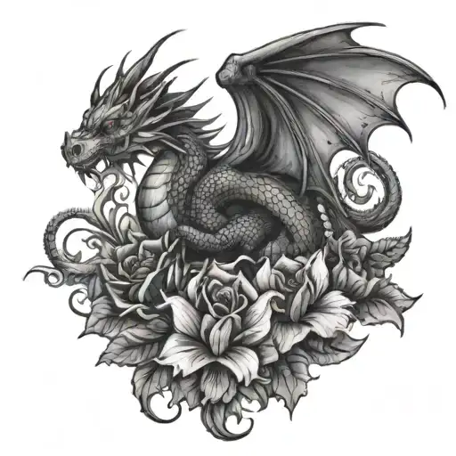 Dragon With Flowers